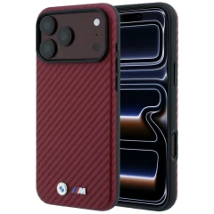 Etui BMW M Carbon Metal Logo MagSafe na iPhone 17 Pro Max / 18 Pro Max - bordowe