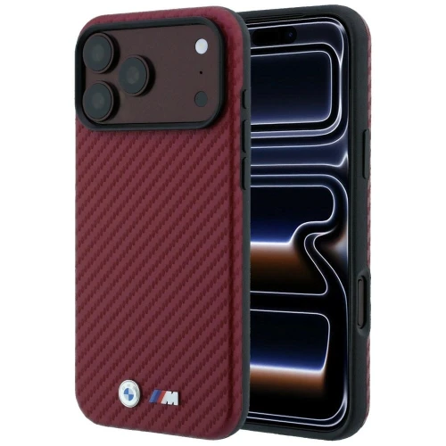 Etui BMW M Carbon Metal Logo MagSafe na iPhone 17 Pro Max / 18 Pro Max - bordowe