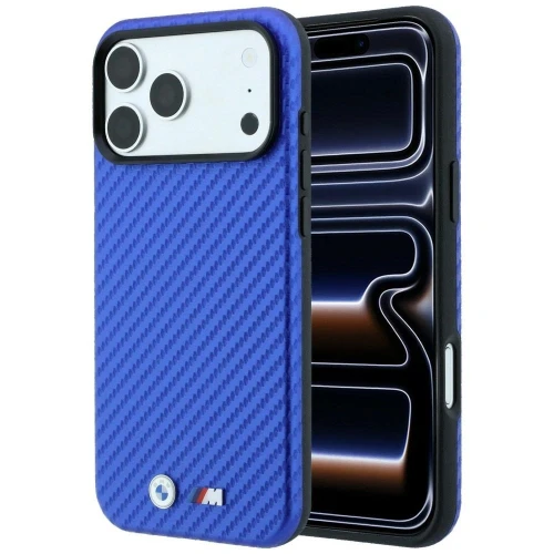 Etui BMW M Carbon Metal Logo MagSafe na iPhone 17 Pro Max / 18 Pro Max - niebieskie