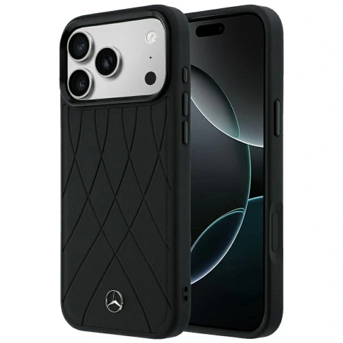 Etui Mercedes Leather Crossed Lines MagSafe na iPhone 17 Pro Max / 18 Pro Max - czarne