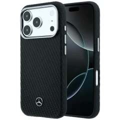 Etui Mercedes Leather Semi Wrap Wood Effect MagSafe na iPhone 17 Pro Max / 18 Pro Max - czarne