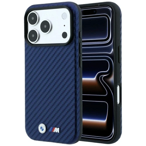 Etui BMW M Carbon Metal Logo MagSafe na iPhone 17 Pro Max / 18 Pro Max - granatowe