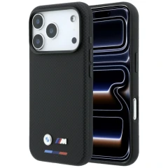 Etui BMW M Quadrille Kevlar Tricolor & Metal Logo MagSafe na iPhone 17 Pro Max / 18 Pro Max - czarne