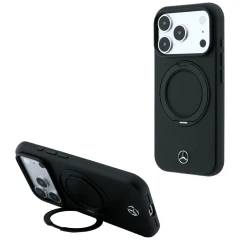 Etui Mercedes Leather with Ring Stand MagSafe do iPhone 18 Pro Max / 17 Pro Max / 17 Pro Max - czarne
