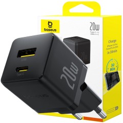 BASEUS SZYBKA ŁADOWARKA SIECIOWA USB-C USB-A 20W PD DO TELEFONU TABLETU