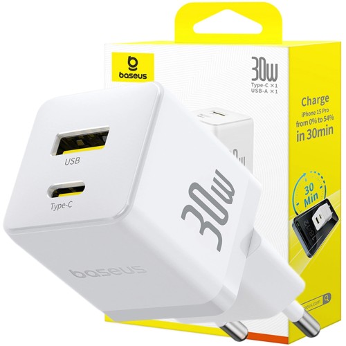 SZYBKA ŁADOWARKA SIECIOWA BASEUS 30W USB-C TYP C USB-A DO TELEFONU TABLETU