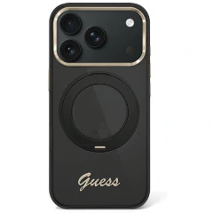 Etui Guess IML Ring Stand 360 Script Metal Logo MagSafe na iPhone 17 Pro / 18 Pro - czarne