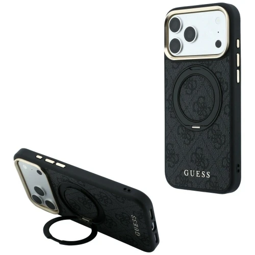 Etui Guess Ring Stand 360 4G Classic Logo MagSafe na iPhone 17 Pro / 18 Pro - czarne