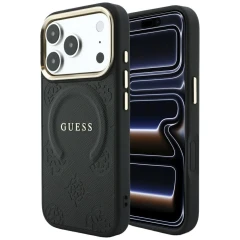 Etui Guess Saffiano Peony & Ring MagSafe na iPhone 17 Pro / 18 Pro - czarne