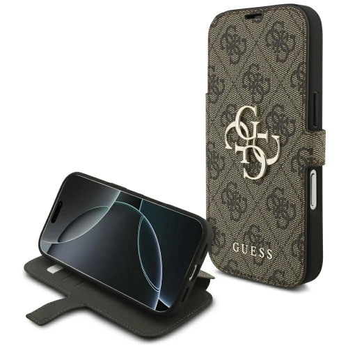 Etui Guess Book 4G Metal Logo na iPhone 18 Pro / 17 Pro - brązowe