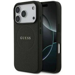 Etui Guess Grained Gold Ring MagSafe na iPhone 18 Pro / 17 Pro - czarne