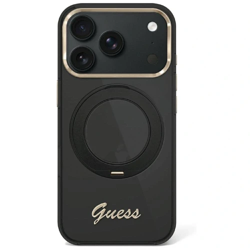 Etui Guess IML Ring Stand 360 Script Metal Logo MagSafe na iPhone 17 Pro Max / 18 Pro Max - czarne
