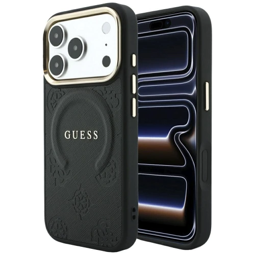 Etui Guess Saffiano Peony & Ring MagSafe na iPhone 17 Pro Max / 18 Pro Max - czarne