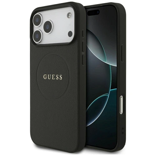 Etui Guess Grained Gold Ring MagSafe na iPhone 18 Pro Max / 17 Pro Max - czarne