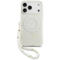 Etui Guess IML Flowers Allover Electroplated with Pearl Strap MagSafe na iPhone 18 Pro Max / 17 Pro Max - białe
