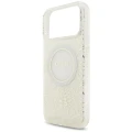 Etui Guess IML Flowers Allover Electroplated with Pearl Strap MagSafe na iPhone 18 Pro Max / 17 Pro Max - białe