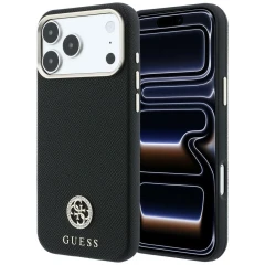 Etui Guess Grained Round Strass Logo MagSafe na iPhone 18 Pro Max / 17 Pro Max - czarne