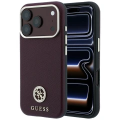Etui Guess Grained Round Strass Logo MagSafe na iPhone 18 Pro Max / 17 Pro Max - burgundowe