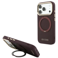 Etui Guess Ring Stand 360 Grained Classic Logo MagSafe na iPhone 18 Pro Max / 17 Pro Max - burgundowe