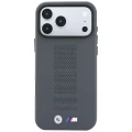 Etui BMW M Blue Perfo Metal Logo MagSafe na iPhone 18 Pro / 17 Pro - szare