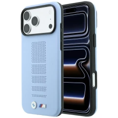 Etui BMW M Blue Perfo Metal Logo MagSafe na iPhone 18 Pro Max / 17 Pro Max - niebieskie