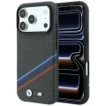 Etui BMW M Quadrille Kevlar Print Tricolor Lines & Metal Logo MagSafe na iPhone 18 Pro / 17 Pro - ciemnoszare