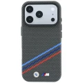 Etui BMW M Quadrille Kevlar Print Tricolor Lines & Metal Logo MagSafe na iPhone 18 Pro / 17 Pro - ciemnoszare