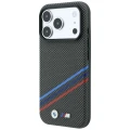 Etui BMW M Quadrille Kevlar Print Tricolor Lines & Metal Logo MagSafe na iPhone 18 Pro Max / 17 Pro Max - ciemnoszare