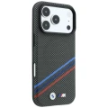 Etui BMW M Quadrille Kevlar Print Tricolor Lines & Metal Logo MagSafe na iPhone 18 Pro Max / 17 Pro Max - ciemnoszare