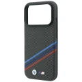 Etui BMW M Quadrille Kevlar Print Tricolor Lines & Metal Logo MagSafe na iPhone 18 Pro Max / 17 Pro Max - ciemnoszare