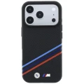Etui BMW M Quadrille Kevlar Print Tricolor Lines & Metal Logo MagSafe na iPhone 18 Pro / 17 Pro - czarne