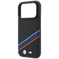 Etui BMW M Quadrille Kevlar Print Tricolor Lines & Metal Logo MagSafe na iPhone 18 Pro Max / 17 Pro Max - czarne