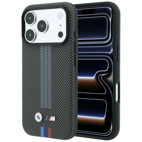 Etui BMW M Quadrille Kevlar Tricolor Print Lines MagSafe na iPhone 18 Pro / 17 Pro - ciemnoszare
