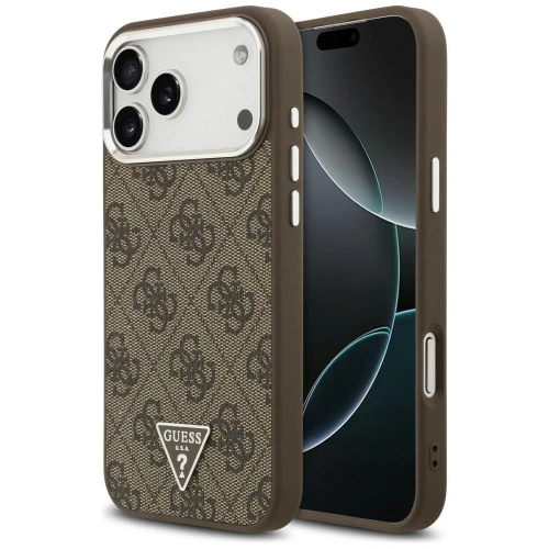 Etui Guess 4G Triangle Logo MagSafe na iPhone 18 Pro Max / 17 Pro Max - brązowo-srebrne