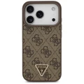 Etui Guess Leather 4G Triangle Strass MagSafe na iPhone 18 Pro / 17 Pro - brązowe