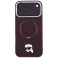Etui Karl Lagerfeld with Ring Stand 360 Karl Head Pin MagSafe na iPhone 18 Pro / 17 Pro - burgundowe