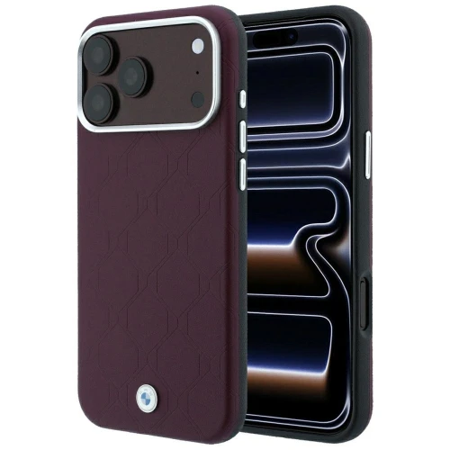 Etui BMW Sign Deboss Quilted Metal Logo MagSafe na iPhone 18 Pro Max / 17 Pro Max - bordowe