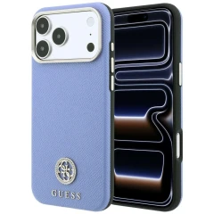 Etui Guess Grained Round Strass Logo MagSafe na iPhone 18 Pro / 17 Pro - niebieskie