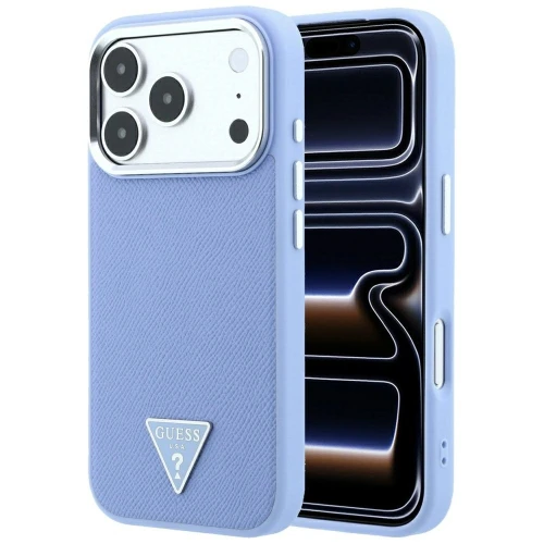 Etui Guess Grained Triangle Logo MagSafe na iPhone 18 Pro / 17 Pro - niebieskie