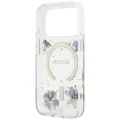 Etui Guess Resin Flowers Glitter MagSafe na iPhone 18 Pro / 17 Pro - fioletowe