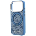 Etui Guess Ring Stand 360 4G Classic Logo MagSafe na iPhone 18 Pro / 17 Pro - niebieskie