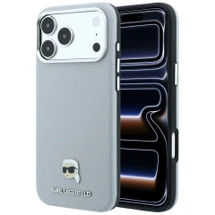 Etui Karl Lagerfeld Grained Karl Head Metal MagSafe na iPhone 18 Pro / 17 Pro - szare
