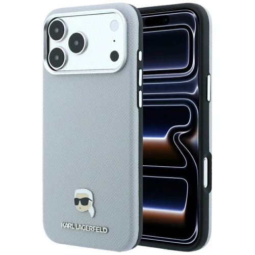 Etui Karl Lagerfeld Grained Karl Head Metal MagSafe na iPhone 18 Pro Max / 17 Pro Max - szare