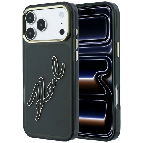 Etui Karl Lagerfeld IML Big Signature Resin Metal Frame na iPhone 18 Pro / 17 Pro - czarne