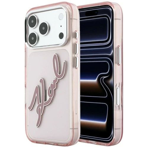 Etui Karl Lagerfeld IML Big Signature Resin Metal Frame na iPhone 18 Pro Max / 17 Pro Max - różowe