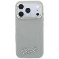 Etui Karl Lagerfeld Saffiano Small Script Metal Logo MagSafe na iPhone 18 Pro / 17 Pro - beżowe