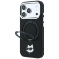 Etui Karl Lagerfeld with Ring Stand 360 Choupette Head Pin MagSafe na iPhone 18 Pro / 17 Pro - czarne