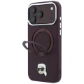 Etui Karl Lagerfeld with Ring Stand 360 Karl Head Pin MagSafe na iPhone 18 Pro Max / 17 Pro Max - burgundowe