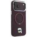 Etui Karl Lagerfeld with Ring Stand 360 Karl Head Pin MagSafe na iPhone 18 Pro Max / 17 Pro Max - burgundowe