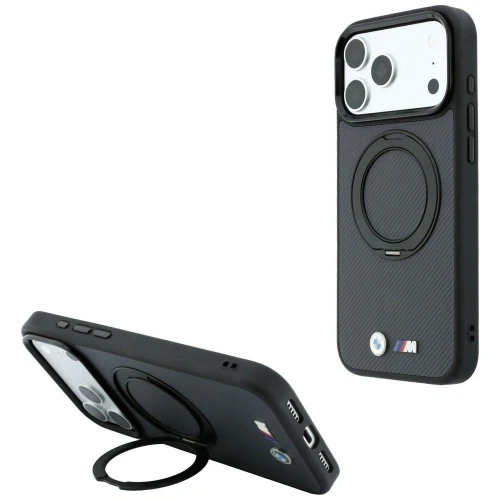Etui BMW Kevlar Ring Stand 360 MagSafe na iPhone 18 Pro / 17 Pro - ciemnoszare